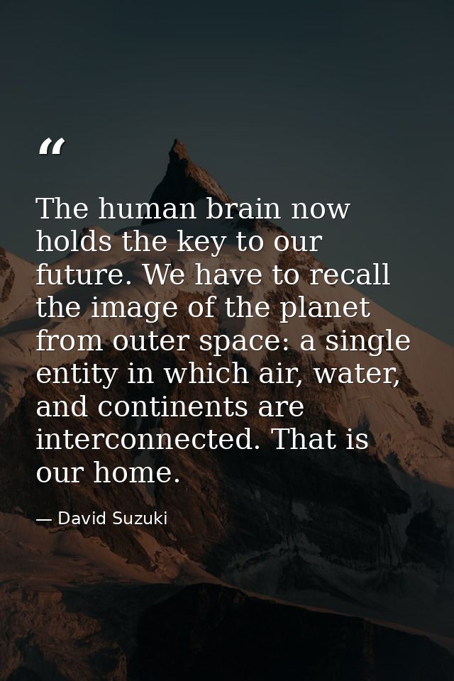 The human brain now holds the key to our future. We have to recall the image of the planet from outer space: a single en — David Suzuki