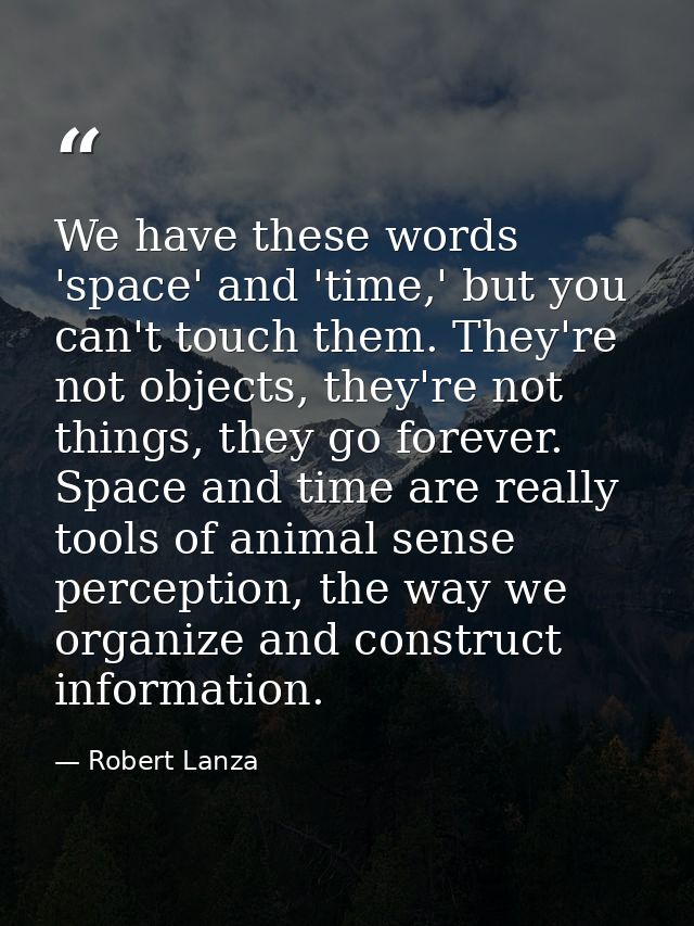 We have these words 'space' and 'time,' but you can't touch them. They're not objects, they're not things, they go forev — Robert Lanza