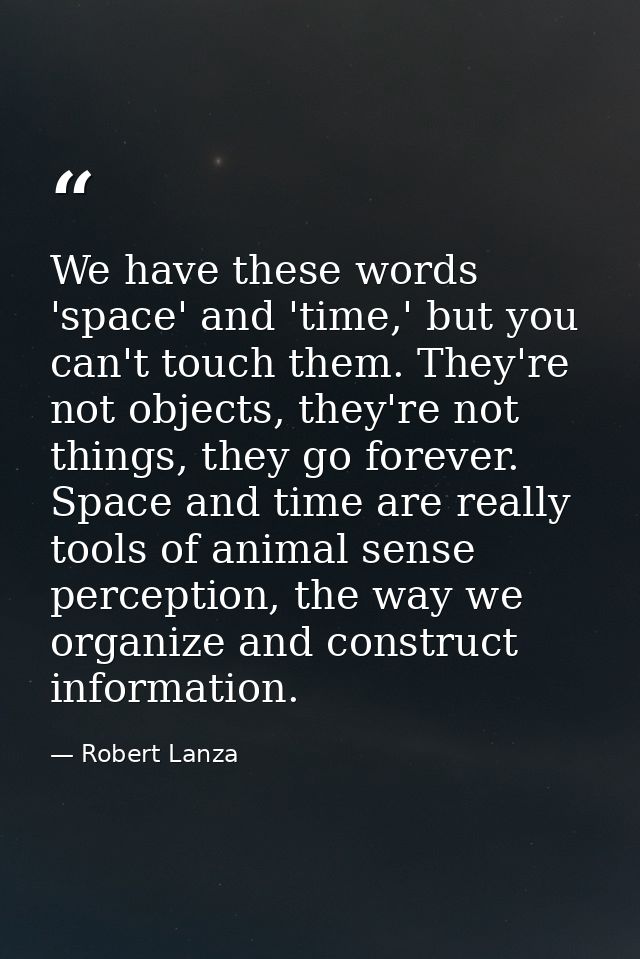 We have these words 'space' and 'time,' but you can't touch them. They're not objects, they're not things, they go forev — Robert Lanza
