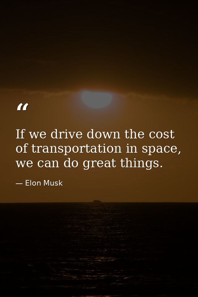 If we drive down the cost of transportation in space, we can do great things. — Elon Musk