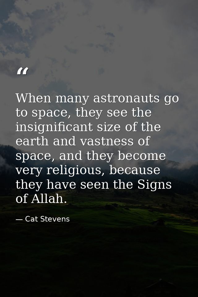 When many astronauts go to space, they see the insignificant size of the earth and vastness of space, and they become ve — Cat Stevens