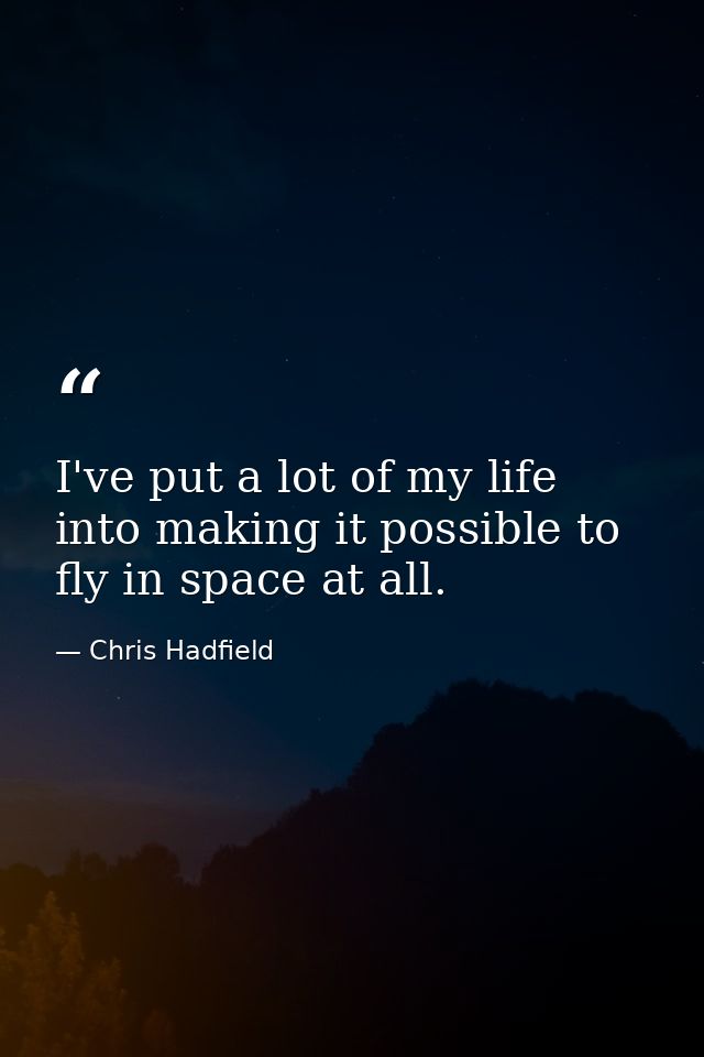 I've put a lot of my life into making it possible to fly in space at all. — Chris Hadfield
