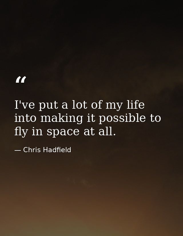 I've put a lot of my life into making it possible to fly in space at all. — Chris Hadfield