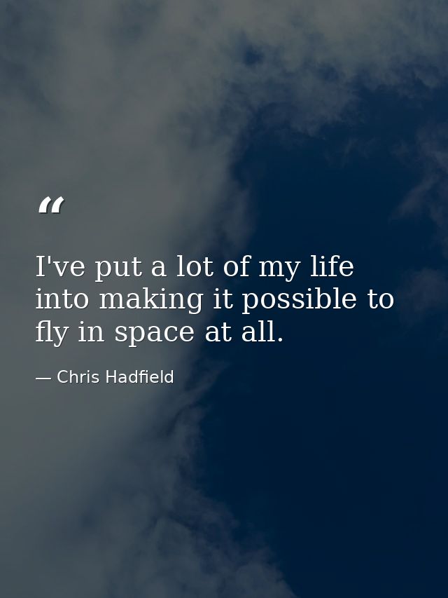 I've put a lot of my life into making it possible to fly in space at all. — Chris Hadfield