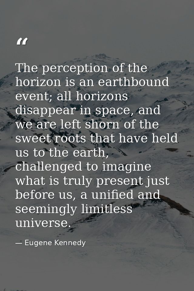 The perception of the horizon is an earthbound event; all horizons disappear in space, and we are left shorn of the swee — Eugene Kennedy