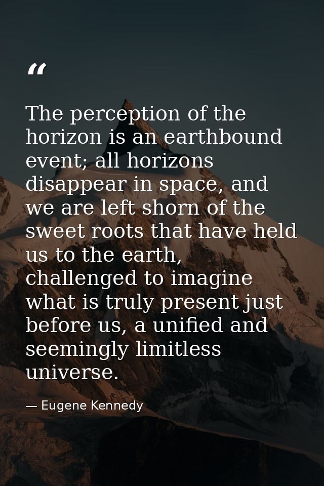 The perception of the horizon is an earthbound event; all horizons disappear in space, and we are left shorn of the swee — Eugene Kennedy