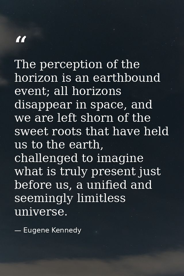 The perception of the horizon is an earthbound event; all horizons disappear in space, and we are left shorn of the swee — Eugene Kennedy