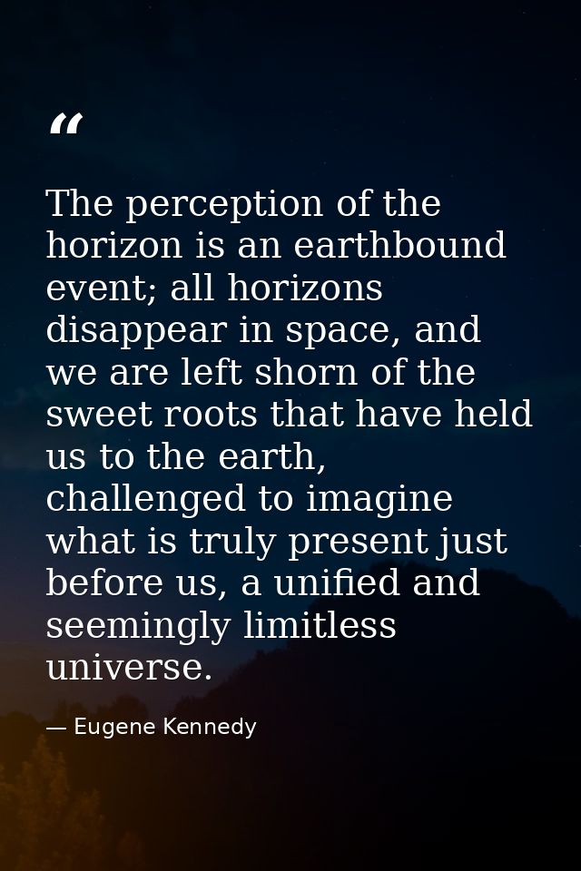 The perception of the horizon is an earthbound event; all horizons disappear in space, and we are left shorn of the swee — Eugene Kennedy