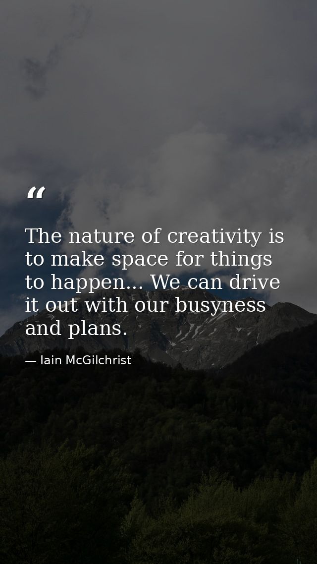 The nature of creativity is to make space for things to happen... We can drive it out with our busyness and plans. — Iain McGilchrist