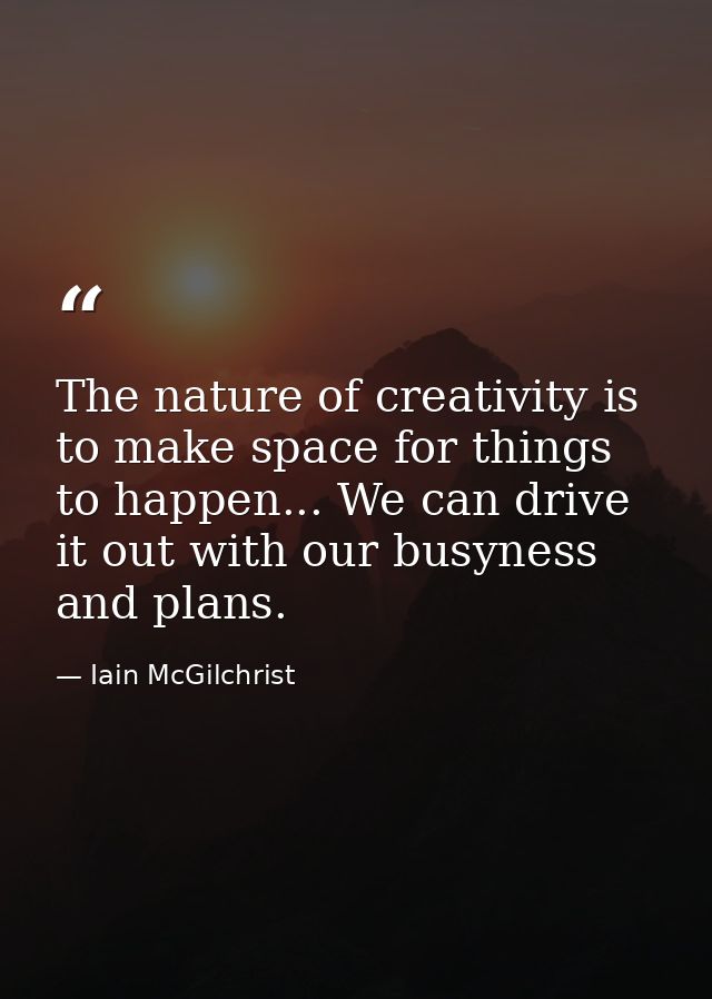 The nature of creativity is to make space for things to happen... We can drive it out with our busyness and plans. — Iain McGilchrist