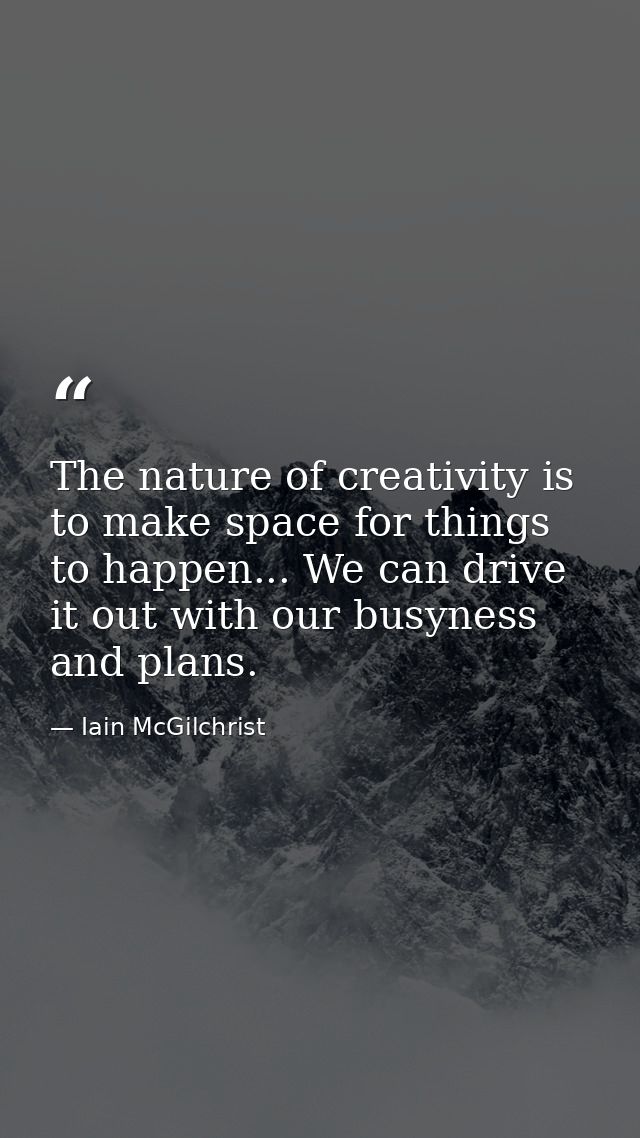 The nature of creativity is to make space for things to happen... We can drive it out with our busyness and plans. — Iain McGilchrist