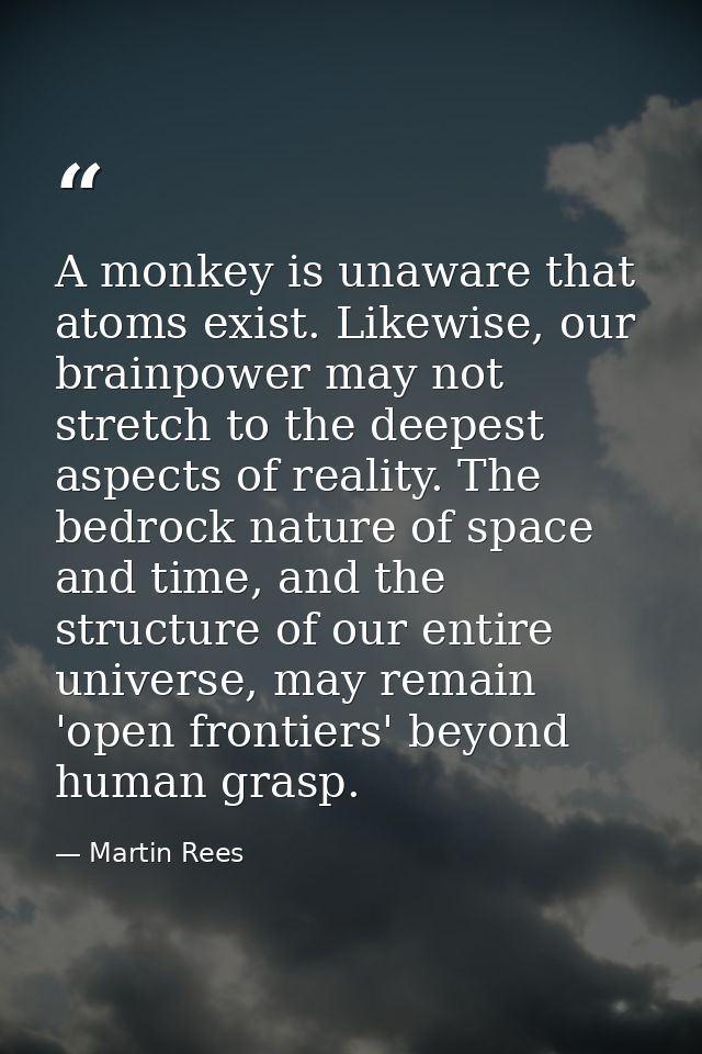 A monkey is unaware that atoms exist. Likewise, our brainpower may not stretch to the deepest aspects of reality. The be — Martin Rees