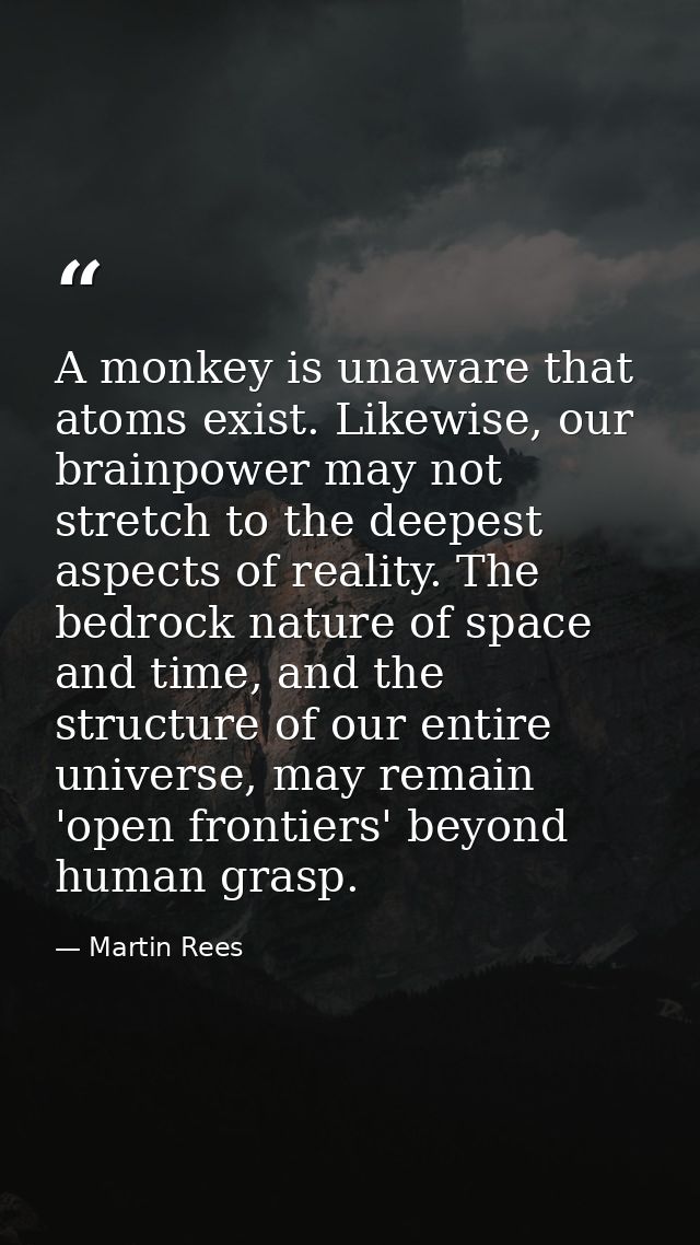 A monkey is unaware that atoms exist. Likewise, our brainpower may not stretch to the deepest aspects of reality. The be — Martin Rees