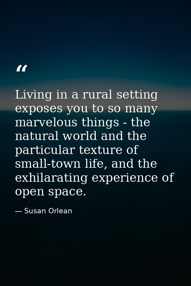 Living in a rural setting exposes you to so many marvelous things - the natural world and the particular texture of smal — Susan Orlean