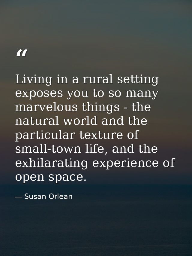 Living in a rural setting exposes you to so many marvelous things - the natural world and the particular texture of smal — Susan Orlean