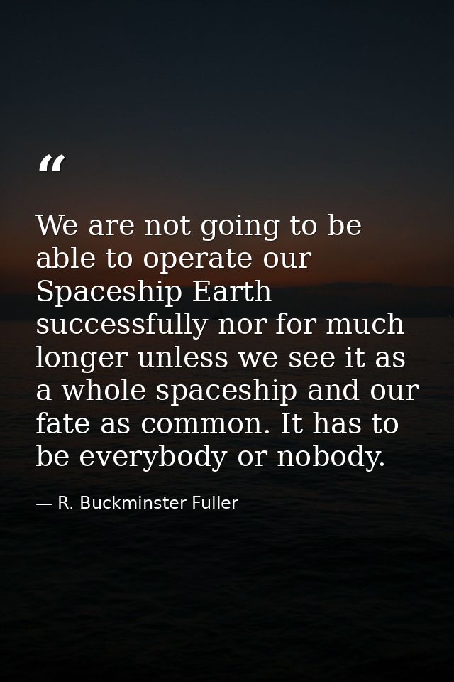 We are not going to be able to operate our Spaceship Earth successfully nor for much longer unless we see it as a whole  — R. Buckminster Fuller
