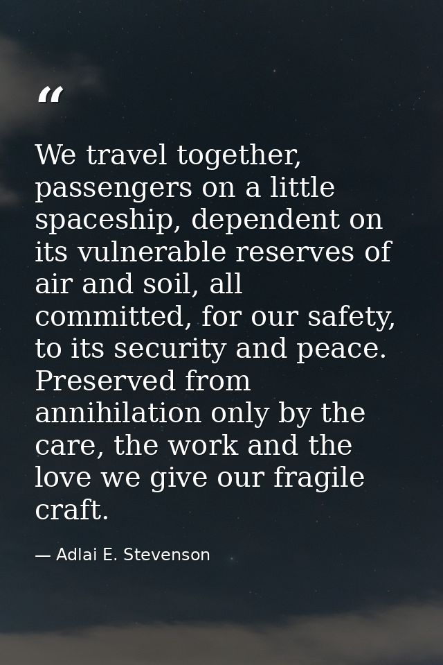 We travel together, passengers on a little spaceship, dependent on its vulnerable reserves of air and soil, all committe — Adlai E. Stevenson