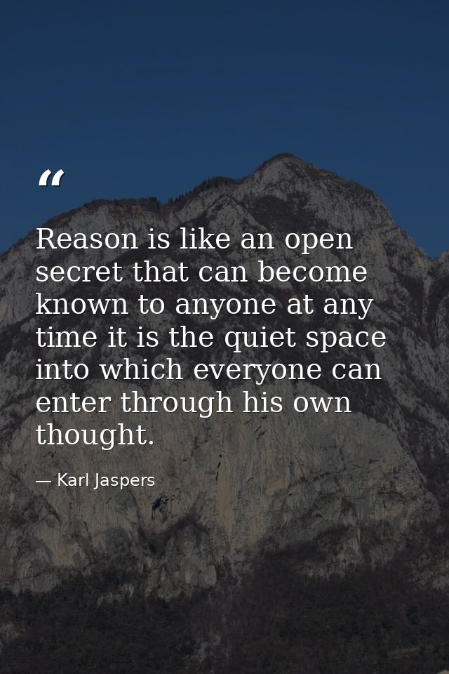 Reason is like an open secret that can become known to anyone at any time it is the quiet space into which everyone can  — Karl Jaspers