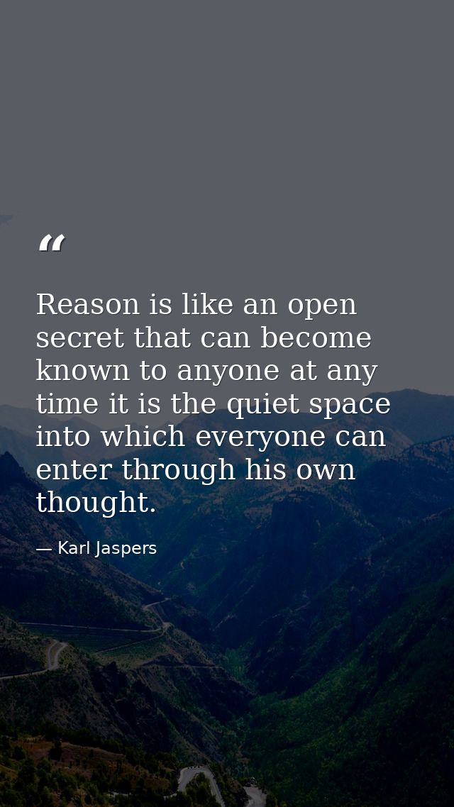 Reason is like an open secret that can become known to anyone at any time it is the quiet space into which everyone can  — Karl Jaspers