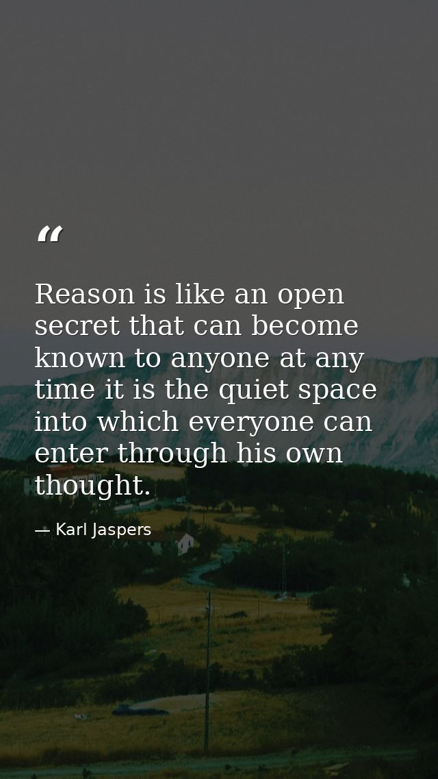 Reason is like an open secret that can become known to anyone at any time it is the quiet space into which everyone can  — Karl Jaspers