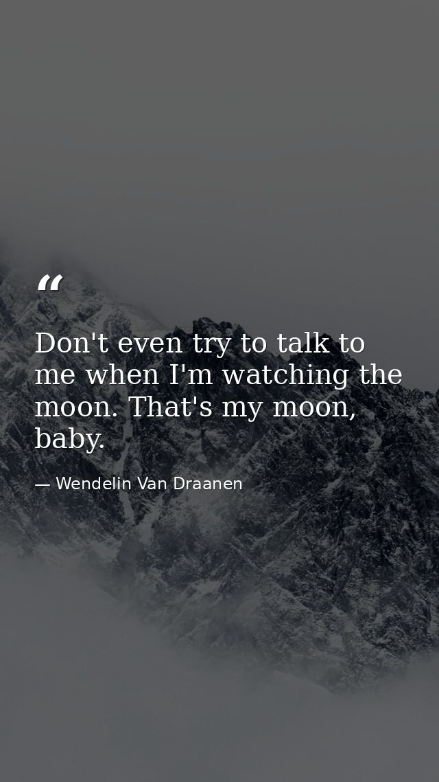 Don't even try to talk to me when I'm watching the moon. That's my moon, baby. — Wendelin Van Draanen