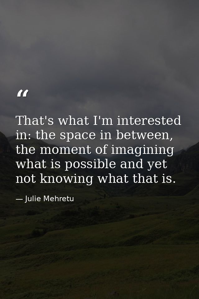 That's what I'm interested in: the space in between, the moment of imagining what is possible and yet not knowing what t — Julie Mehretu