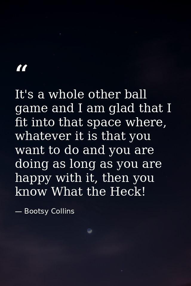 It's a whole other ball game and I am glad that I fit into that space where, whatever it is that you want to do and you  — Bootsy Collins