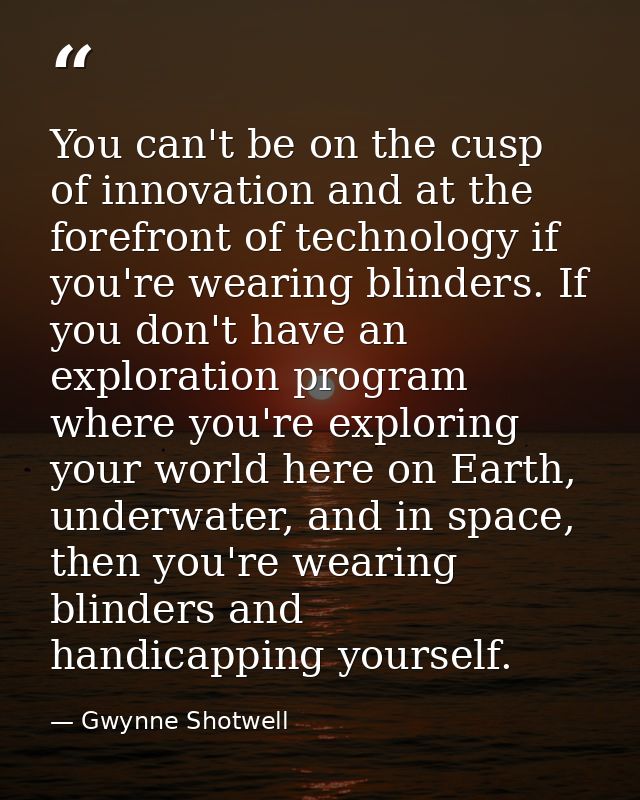 You can't be on the cusp of innovation and at the forefront of technology if you're wearing blinders. If you don't have  — Gwynne Shotwell