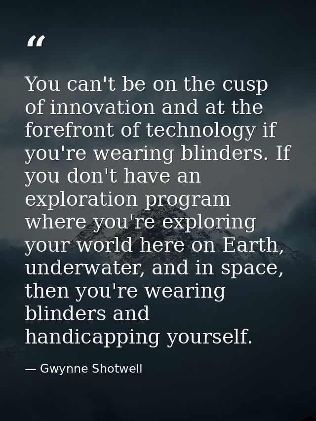 You can't be on the cusp of innovation and at the forefront of technology if you're wearing blinders. If you don't have  — Gwynne Shotwell