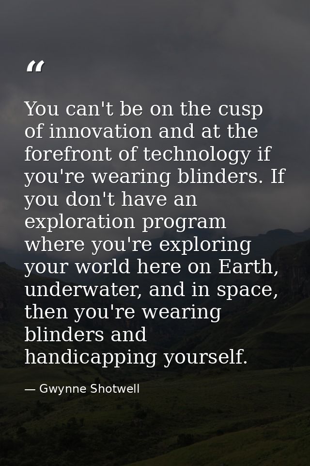 You can't be on the cusp of innovation and at the forefront of technology if you're wearing blinders. If you don't have  — Gwynne Shotwell