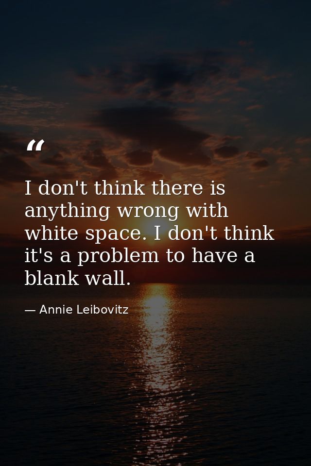 I don't think there is anything wrong with white space. I don't think it's a problem to have a blank wall. — Annie Leibovitz