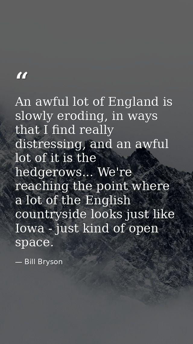 An awful lot of England is slowly eroding, in ways that I find really distressing, and an awful lot of it is the hedgero — Bill Bryson
