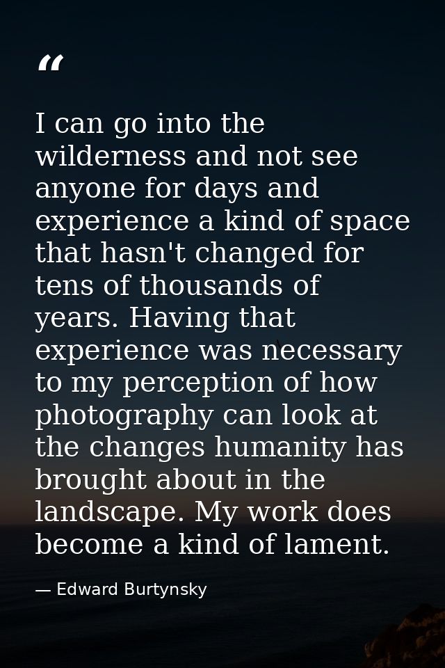 I can go into the wilderness and not see anyone for days and experience a kind of space that hasn't changed for tens of  — Edward Burtynsky