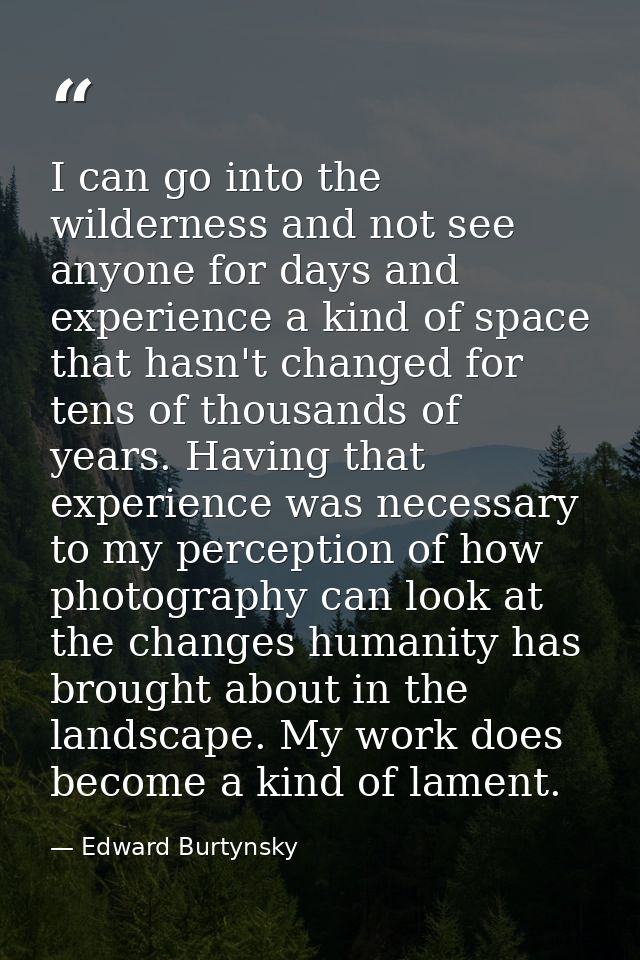 I can go into the wilderness and not see anyone for days and experience a kind of space that hasn't changed for tens of  — Edward Burtynsky