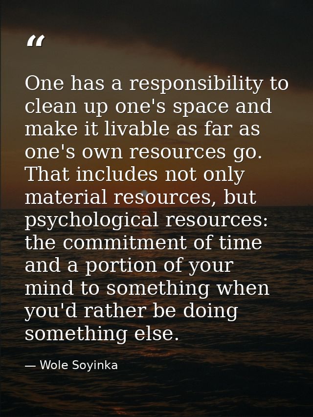 One has a responsibility to clean up one's space and make it livable as far as one's own resources go. That includes not — Wole Soyinka