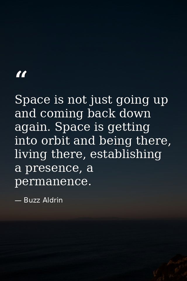 Space is not just going up and coming back down again. Space is getting into orbit and being there, living there, establ — Buzz Aldrin