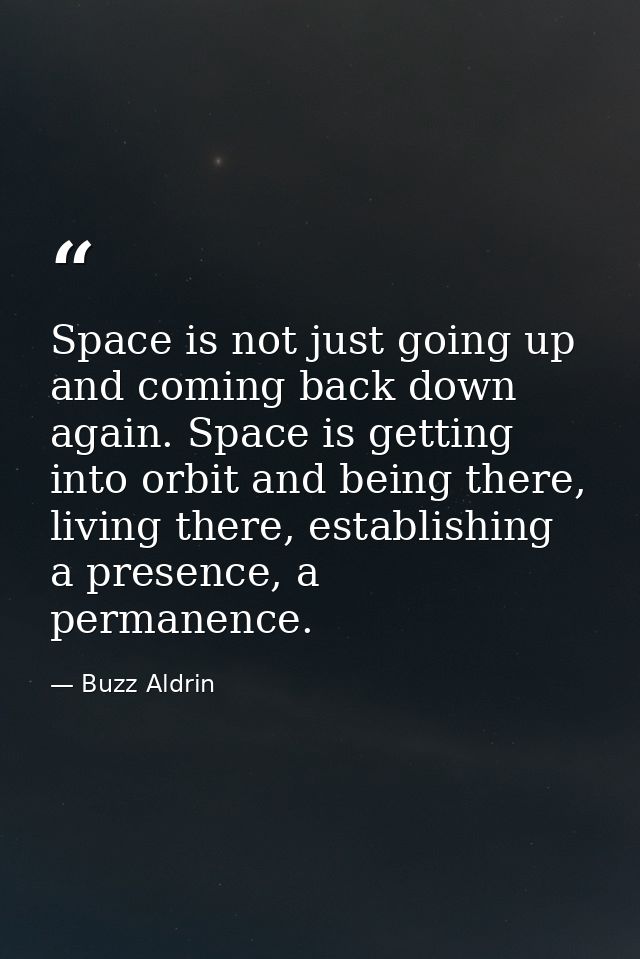 Space is not just going up and coming back down again. Space is getting into orbit and being there, living there, establ — Buzz Aldrin