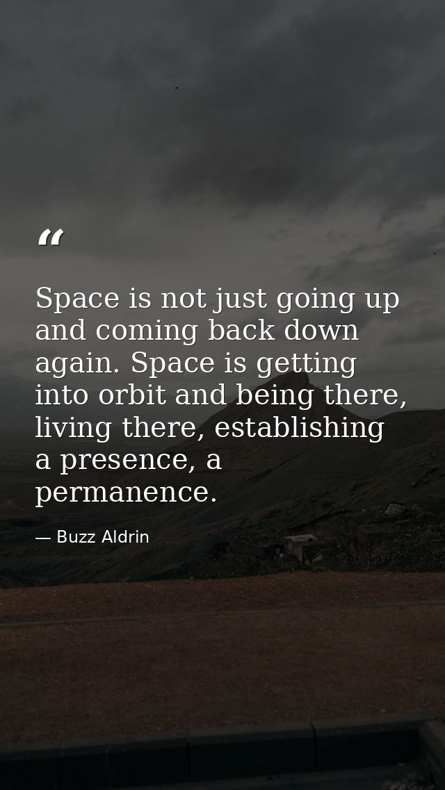 Space is not just going up and coming back down again. Space is getting into orbit and being there, living there, establ — Buzz Aldrin