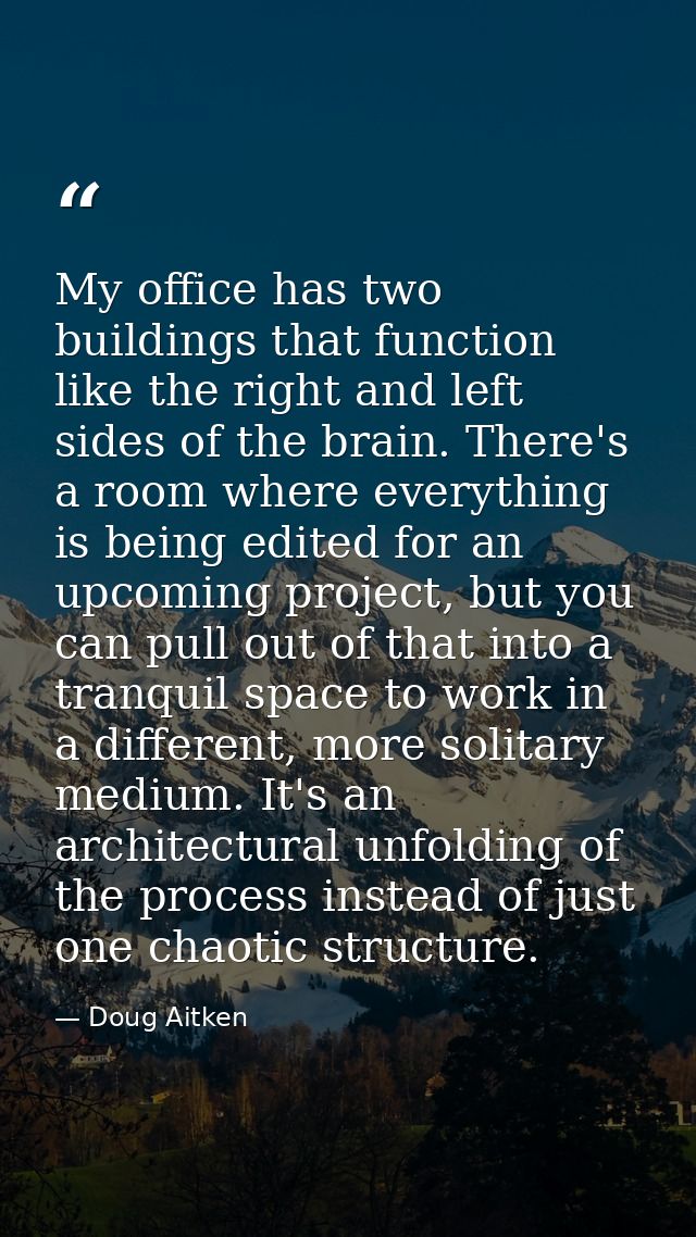 My office has two buildings that function like the right and left sides of the brain. There's a room where everything is — Doug Aitken