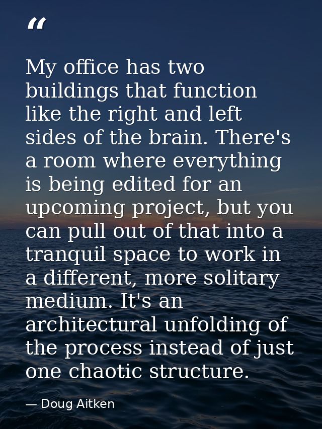 My office has two buildings that function like the right and left sides of the brain. There's a room where everything is — Doug Aitken