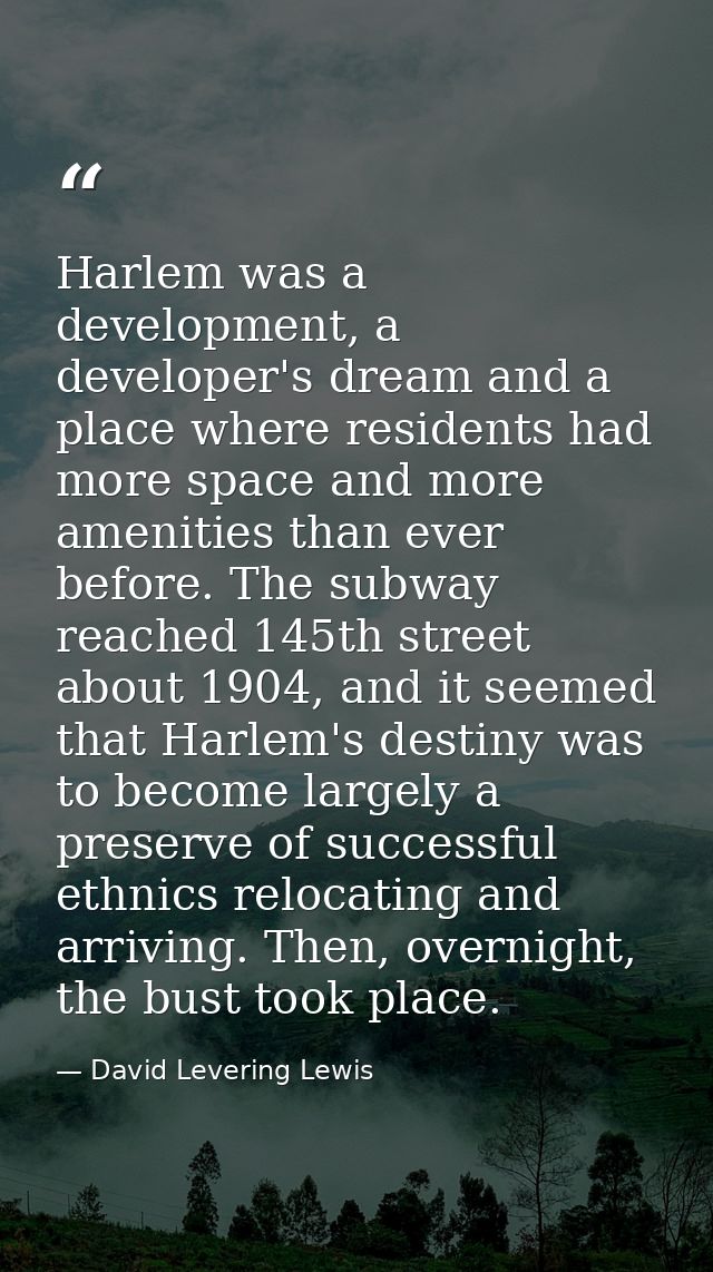 Harlem was a development, a developer's dream and a place where residents had more space and more amenities than ever be — David Levering Lewis