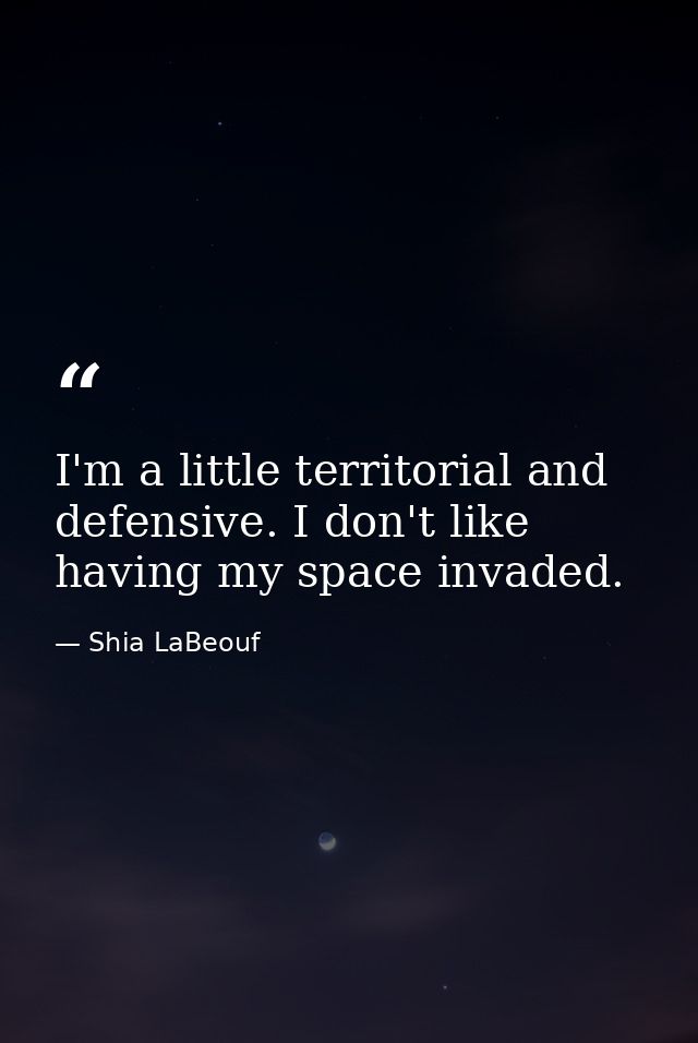 I'm a little territorial and defensive. I don't like having my space invaded. — Shia LaBeouf
