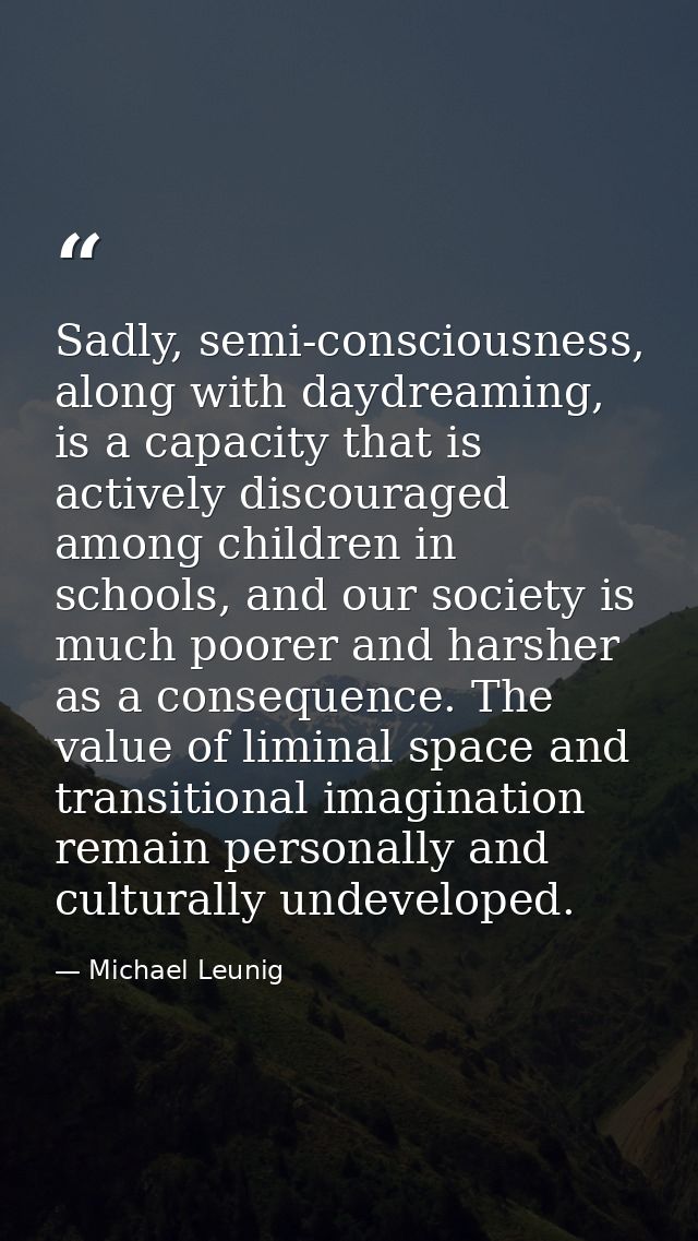Sadly, semi-consciousness, along with daydreaming, is a capacity that is actively discouraged among children in schools, — Michael Leunig