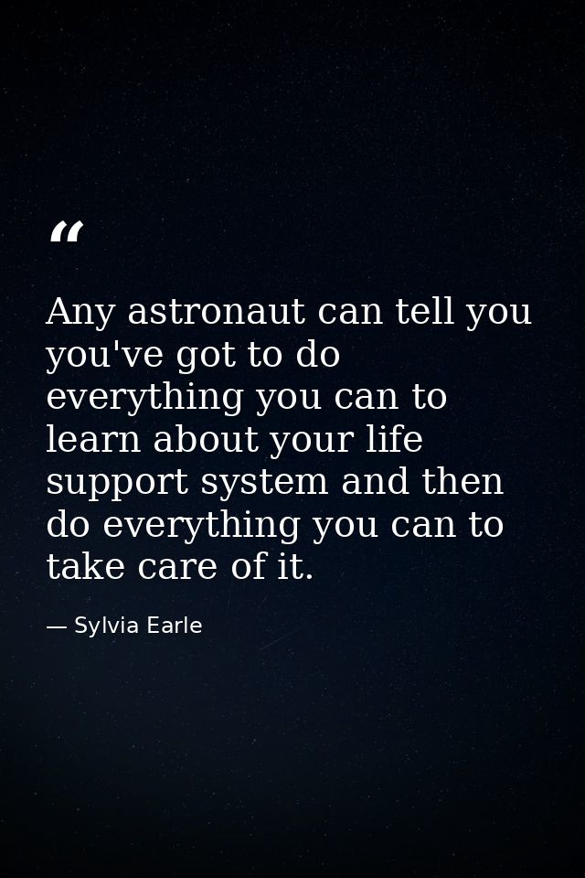 Any astronaut can tell you you've got to do everything you can to learn about your life support system and then do every — Sylvia Earle