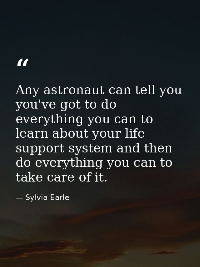 Any astronaut can tell you you've got to do everything you can to learn about your life support system and then do every — Sylvia Earle
