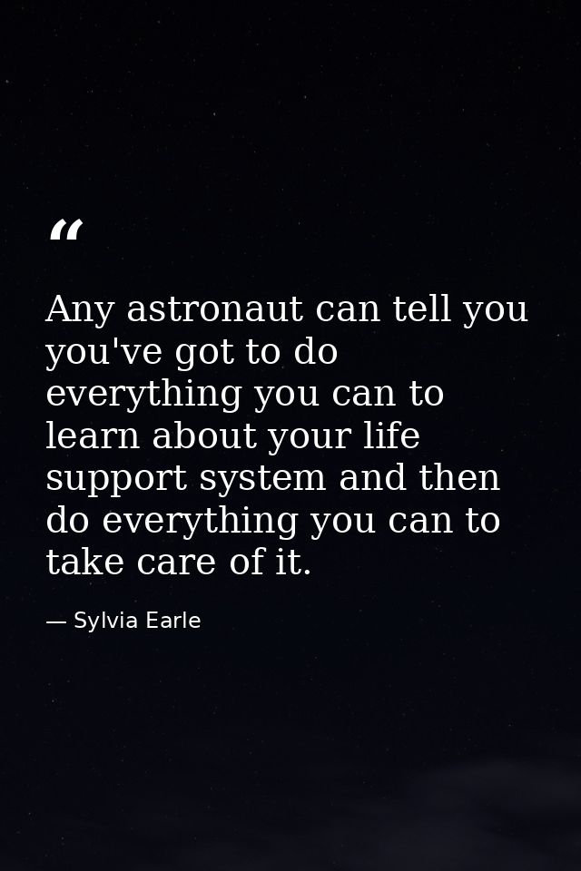 Any astronaut can tell you you've got to do everything you can to learn about your life support system and then do every — Sylvia Earle