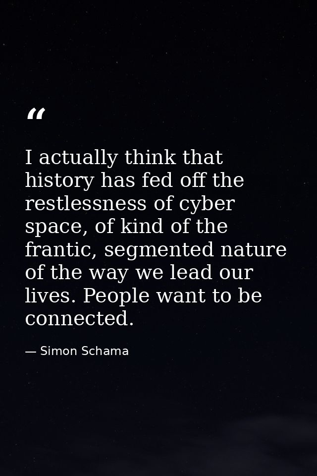 I actually think that history has fed off the restlessness of cyber space, of kind of the frantic, segmented nature of t — Simon Schama