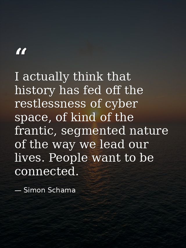I actually think that history has fed off the restlessness of cyber space, of kind of the frantic, segmented nature of t — Simon Schama