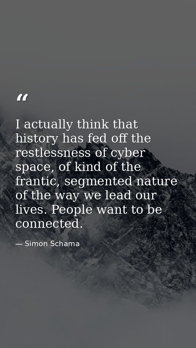 I actually think that history has fed off the restlessness of cyber space, of kind of the frantic, segmented nature of t — Simon Schama