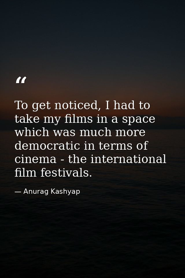 To get noticed, I had to take my films in a space which was much more democratic in terms of cinema - the international  — Anurag Kashyap